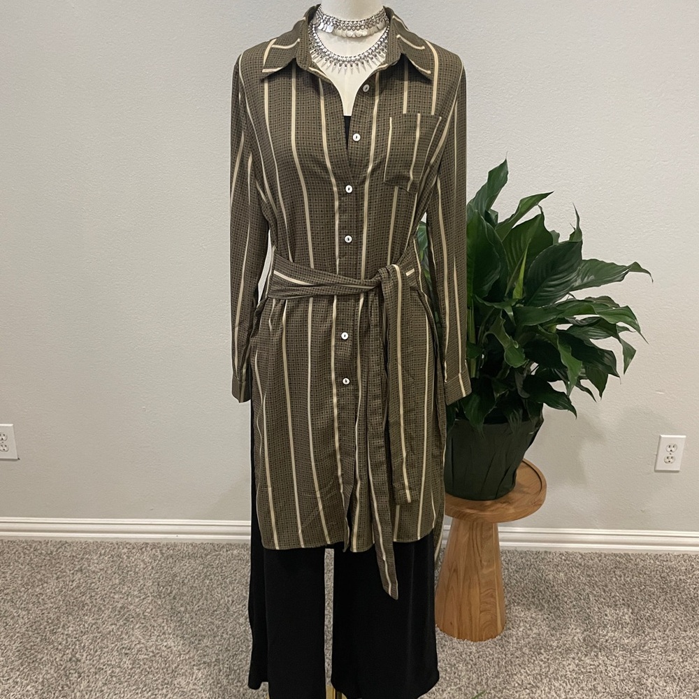 Striped Button-Up Belted shirt